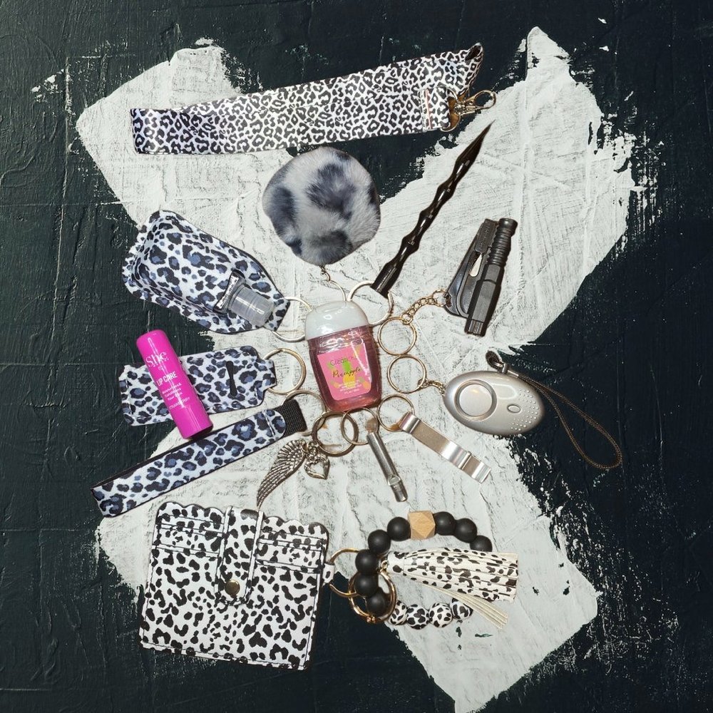 Leopard Safety Keychain with Leopard Lanyard & Leopard ID Wristlet Set